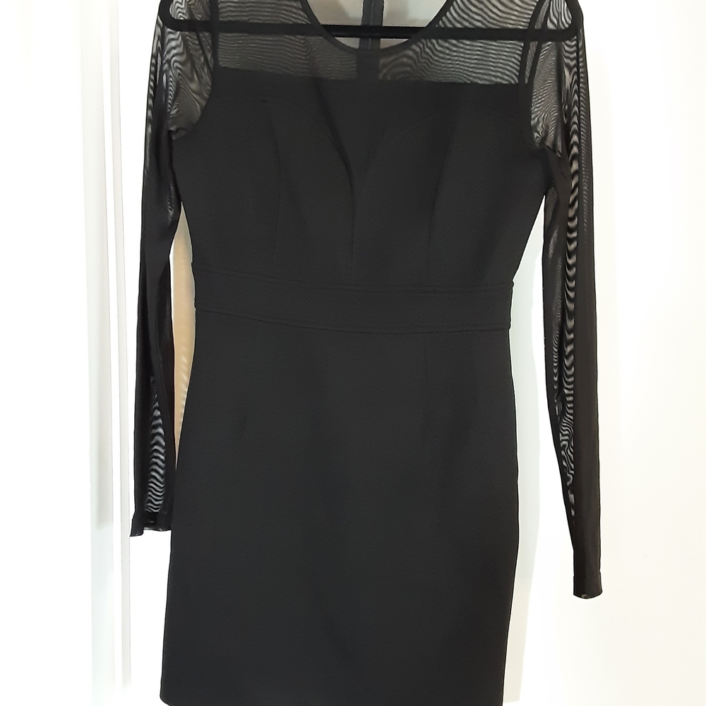 Forever 21 Black Long Sleeve Dress with Mesh Detail